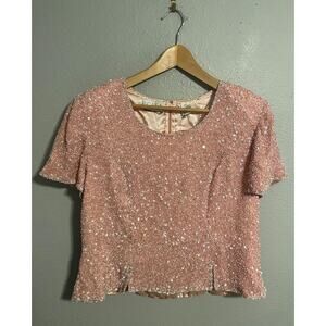 Scala Top Womens XXL Pink Beaded Sequin Short Sleeve Formal Party Y2K READ